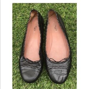 ALAIA Black Leather Ballet Flats with Bow 38.5